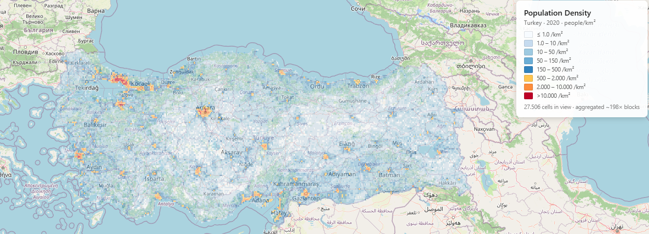 Türkiye population density map