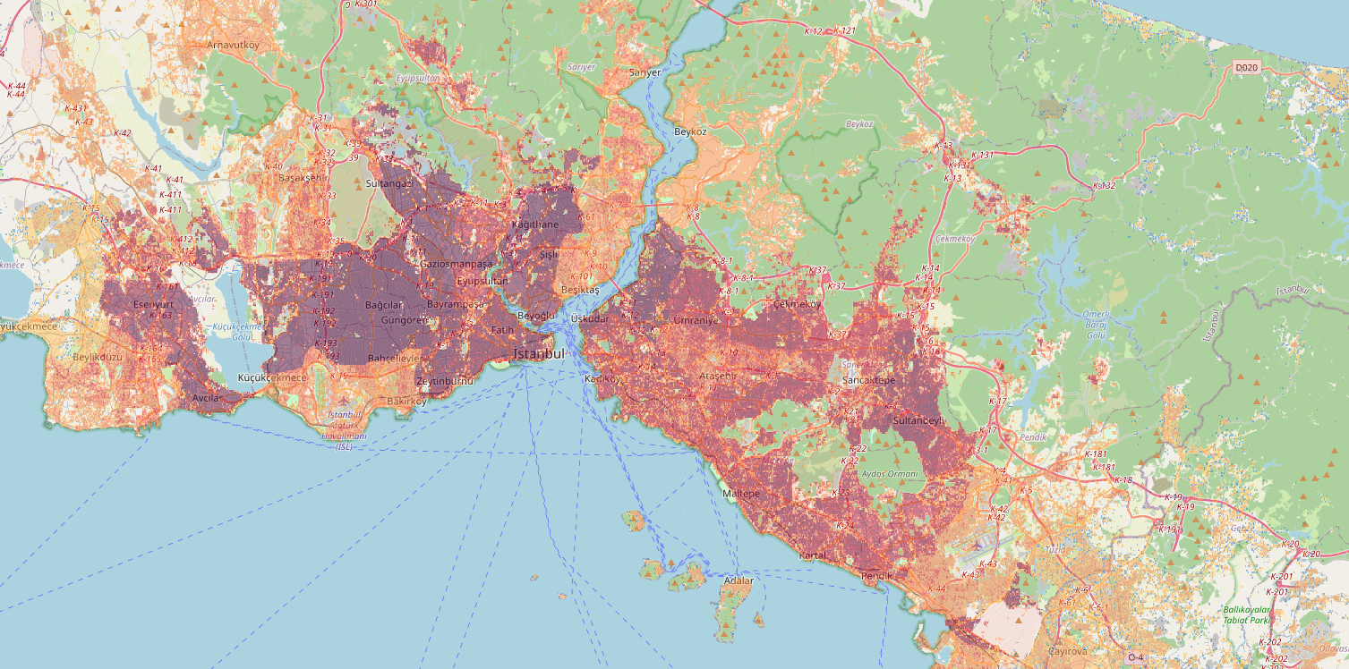 Türkiye population density map detail