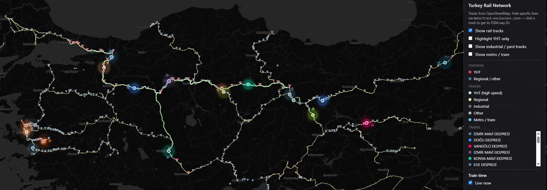 Real-time Turkish Railways map